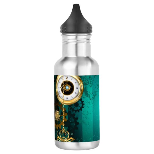 Steampunk-sieraden Horloge op een groene achtergro Waterfles (Links)