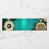 Steampunk-sieraden Horloge op een groene achtergro Waterfles Etiket (Enkel label)