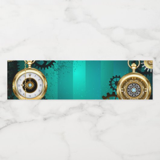 Steampunk-sieraden Horloge op een groene achtergro Waterfles Etiket (Enkel label)
