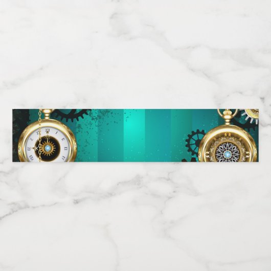 Steampunk-sieraden Horloge op een groene achtergro Waterfles Etiket (Enkel label)