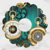 Steampunk-sieraden Horloge op een groene achtergro Wijnglaslabel (Achterkant)