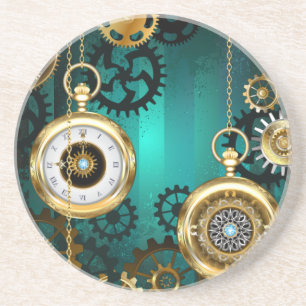 Steampunk-sieraden Horloge op een groene achtergro Zandsteen Onderzetter