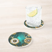 Steampunk-sieraden Horloge op een groene achtergro Zandsteen Onderzetter (Zijkant)