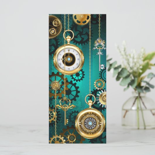 Steampunk-sieradenhorloge op een groene achtergron (Staand voorkant)