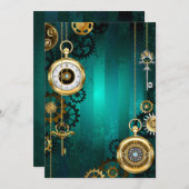 Steampunk-sieradenhorloge op een groene achtergron bedankkaart (Voorkant / Achterkant)