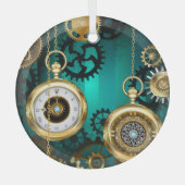 Steampunk-sieradenhorloge op een groene achtergron glas ornament (Voorkant)