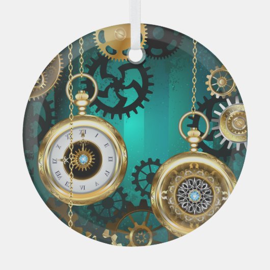 Steampunk-sieradenhorloge op een groene achtergron glas ornament (Voorkant)
