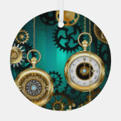 Steampunk-sieradenhorloge op een groene achtergron glas ornament (Achterkant)