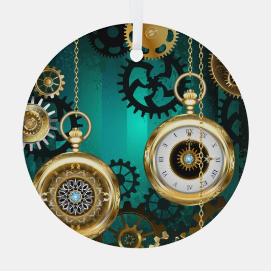Steampunk-sieradenhorloge op een groene achtergron glas ornament (Achterkant)