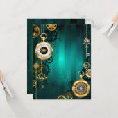 Steampunk-sieradenhorloge op een groene achtergron kaart (Voorkant / Achterkant in situ)