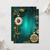 Steampunk-sieradenhorloge op een groene achtergron kaart (Voorkant / Achterkant in situ)