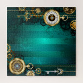 Steampunk-sieradenhorloge op een groene achtergron legpuzzel (Horizontaal)