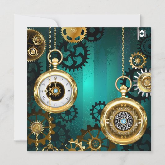 Steampunk-sieradenhorloge op een groene achtergron notitiekaartje (Voorkant)