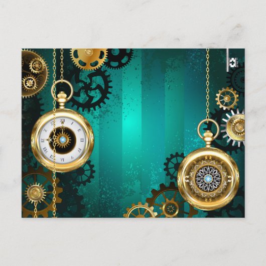 Steampunk-sieradenhorloge op een groene achtergron uitnodiging briefkaart (Voorkant)