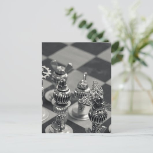 Steampunk Silver Chess-stukjes Briefkaart (Staand voorkant)