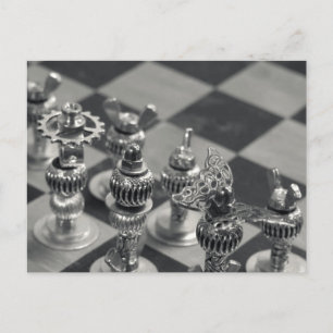 Steampunk Silver Chess-stukjes Briefkaart
