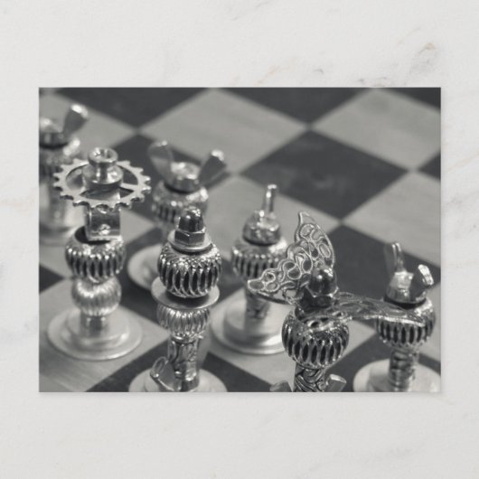 Steampunk Silver Chess-stukjes Briefkaart (Voorkant)