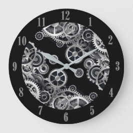 Steampunk Silver Gears 2 Round Wall klok