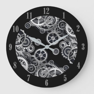 Steampunk Silver Gears 2 Round Wall klok