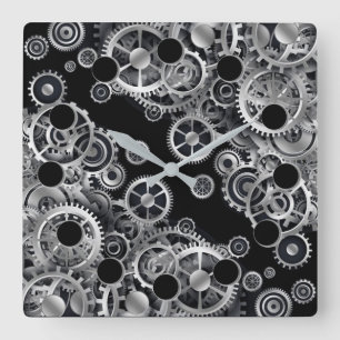 Steampunk Silver Gears 2 Square Wall klok