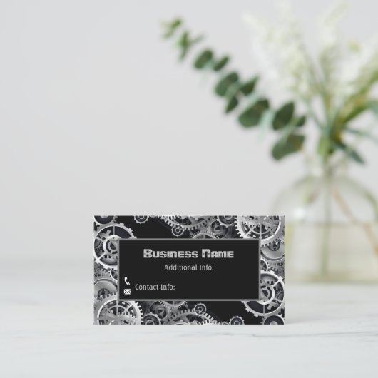 Steampunk Silver Gears 3 Visitekaartje (Staand voorkant)