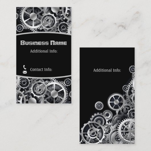 Steampunk Silver Gears 4 Visitekaartje (Voorkant / Achterkant)