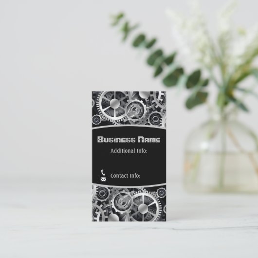 Steampunk Silver Gears 4 Visitekaartje (Staand voorkant)