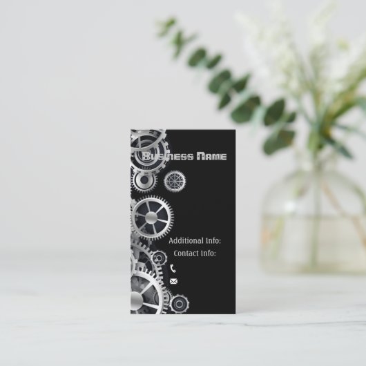 Steampunk Silver Gears 6 Visitekaartje (Staand voorkant)