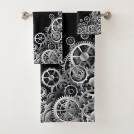 Steampunk Silver Gears Bad Handdoek