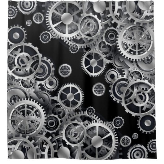 Steampunk Silver Gears Douchegordijn (Voorkant)
