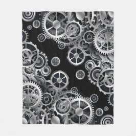 Steampunk Silver Gears Fleece Deken