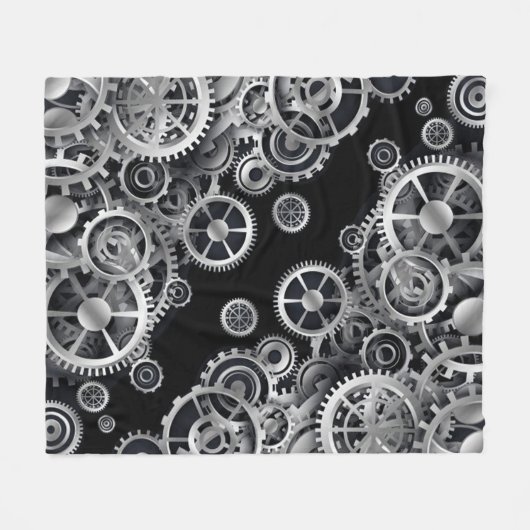 Steampunk Silver Gears Fleece Deken (Voorkant (Horizontaal))