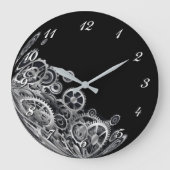 Steampunk Silver Gears Round Wall klok (Voorkant)