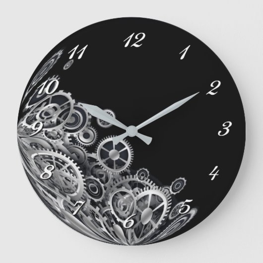 Steampunk Silver Gears Round Wall klok (Voorkant)