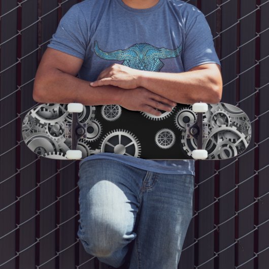 Steampunk Silver Gears Skateboard (Buiten 3)
