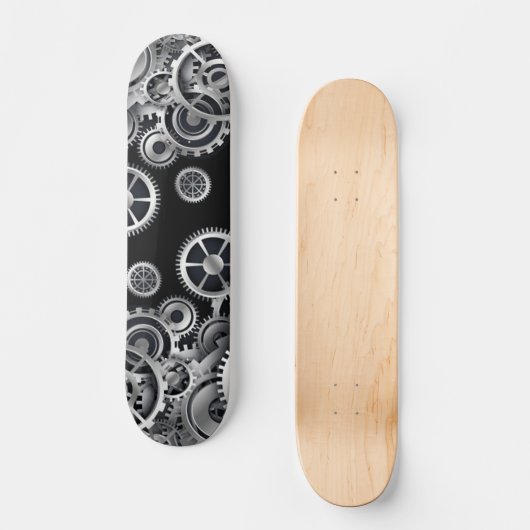 Steampunk Silver Gears Skateboard (Voorkant)