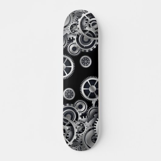 Steampunk Silver Gears Skateboard (Voorkant)