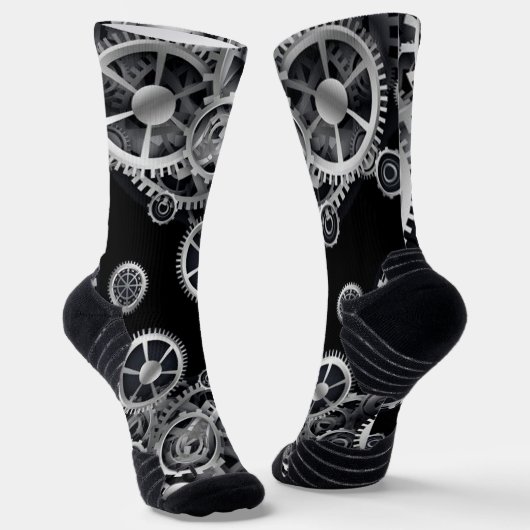 Steampunk Silver Gears Sokken (Gebogen)