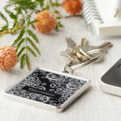 Steampunk Silver Gears Square Sleutelhanger (Zijkant)