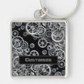 Steampunk Silver Gears Square Sleutelhanger (Voorkant)