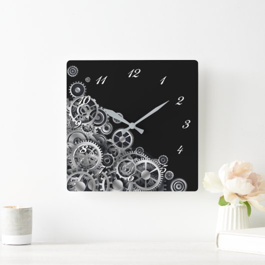 Steampunk Silver Gears Square Wall klok (Huis)