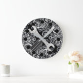 Steampunk Silver Gears & Tools Round Wall Clock Grote Klok (Huis)