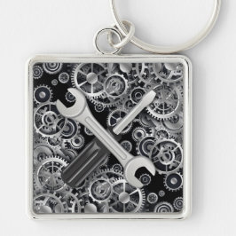 Steampunk Silver Gears & Tools Square Sleutelhange Sleutelhanger