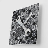 Steampunk Silver Gears & Tools Square Wall Clock Vierkante Klok (Hoek)