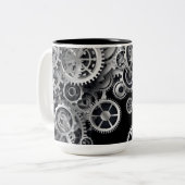 Steampunk Silver Gears Tweekleurige Koffiemok (Voorkant links)