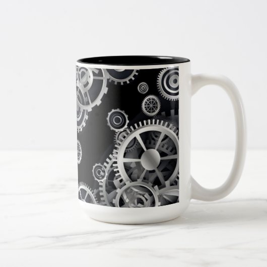 Steampunk Silver Gears Tweekleurige Koffiemok (Rechts)