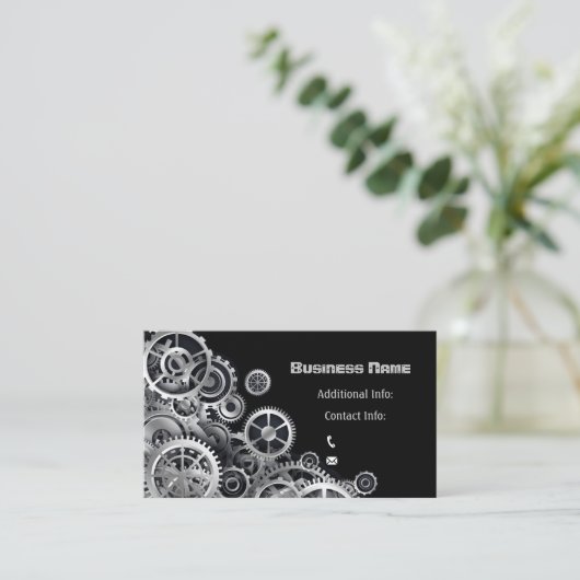 Steampunk Silver Gears Visitekaartje (Staand voorkant)