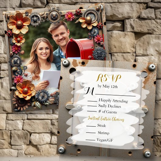 Steampunk Silver & Wood Gepersonaliseerde bruiloft Save The Date