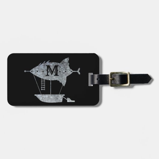 Steampunk Silver Zinc Airship Custom Monogram Bagagelabel (Voorkant horizontaal)