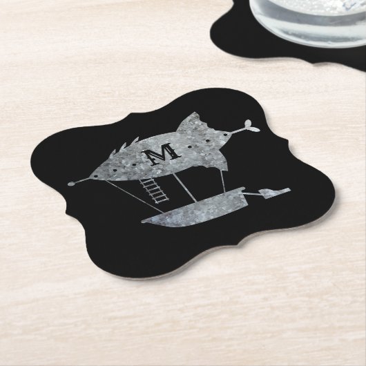 Steampunk Silver Zinc Airship Custom Monogram Kartonnen Onderzetters (Gekanteld)